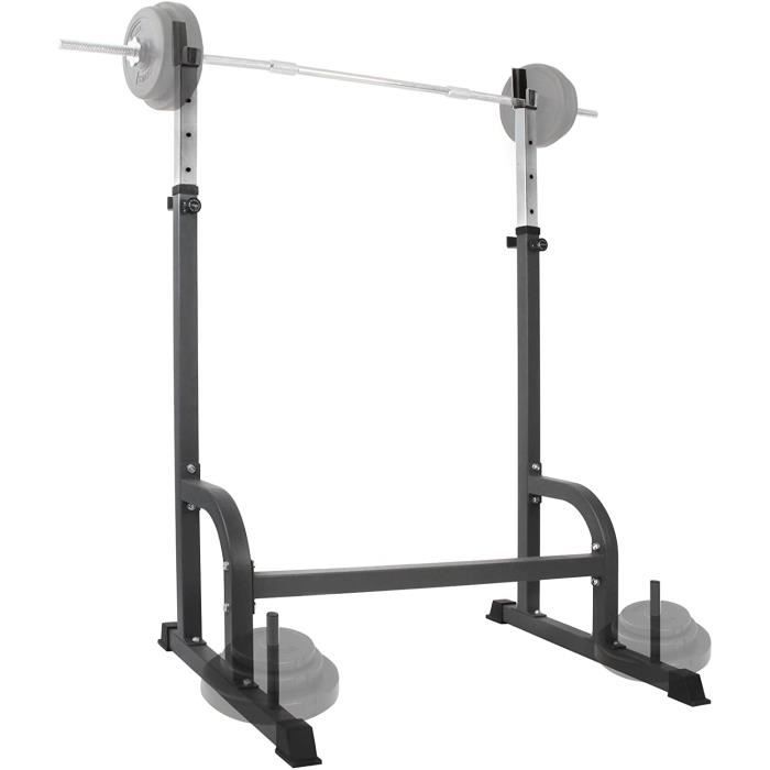 Physionics® Support pour Barre de Musculation - Charge Max. 200 kg, Réglable en Hauteur, en Acier, Noir - Repose Barre, Haltères70