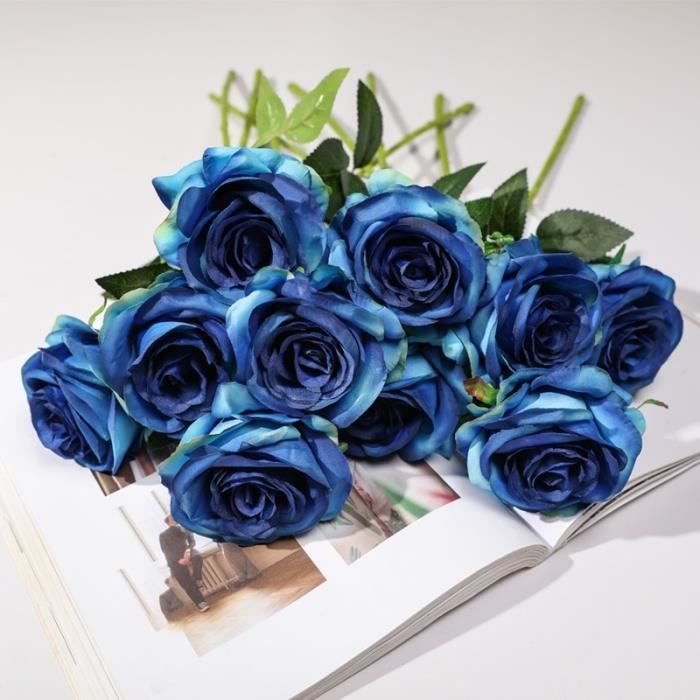 yumai 10pcs - Lot Roses de couleurs dégradées Fleurs Bouquets artificiels, Fleurs séchées et artificielles - Bleu