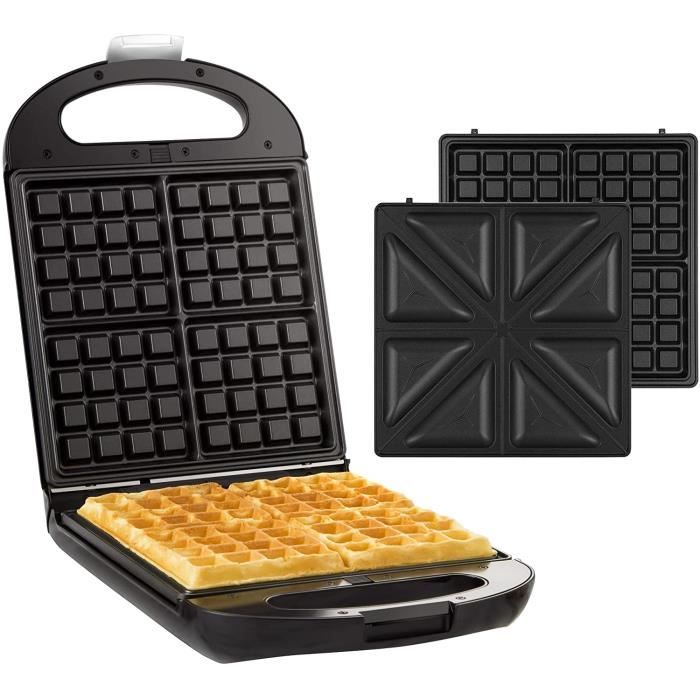 Senya Gaufrier appareil à croque monsieur réversible pour 4 gaufres ou 4 croques Family Waffle 1200W Noir SYCK-WM015