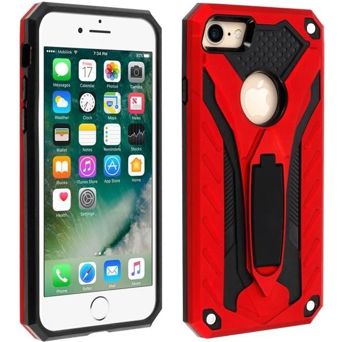 Coque iPhone 7 et 8 Protection Hybride Fonction Support Série Phantom rouge