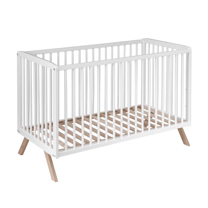 Lit bébé en bois massif blanc avec sommier réglable en hauteur 60x120 - Blanc - Baby Fox