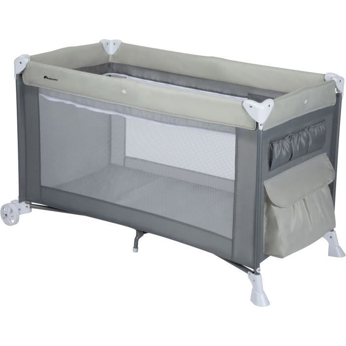 BEBECONFORT Full dreams Lit bébé, Lit parapluie réglable 2 hauteurs avec table à langer, De la naissance à 3ans (15kg), Warm grey