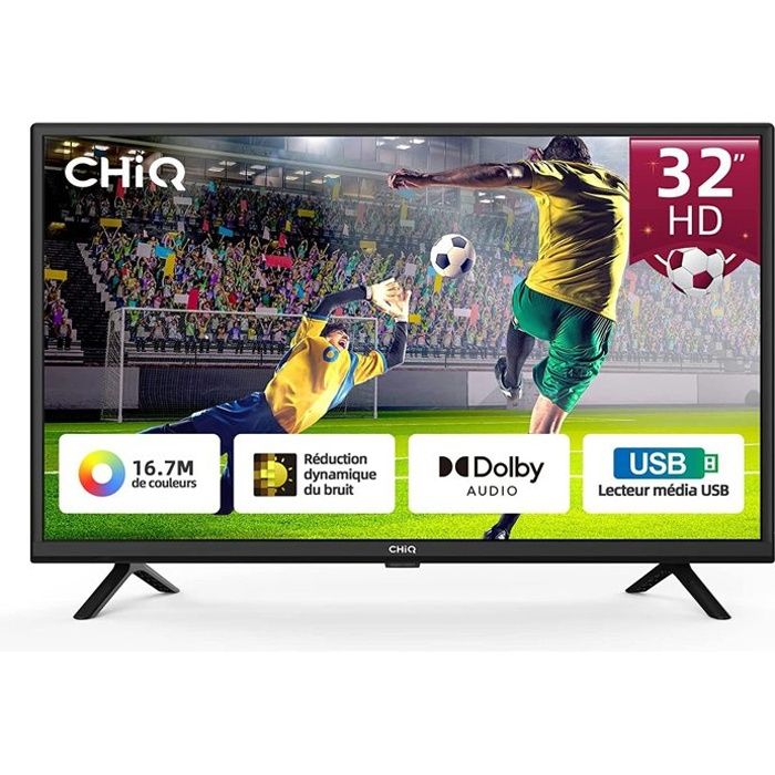 Téléviseur LED CHiQ L32G5W, 80 cm (32 pouces), lecture Blu-Ray par USB, Dolby Audio, TUNER (DVB-T/T2/C/S/S2), HDMI/USB/CI/RF
