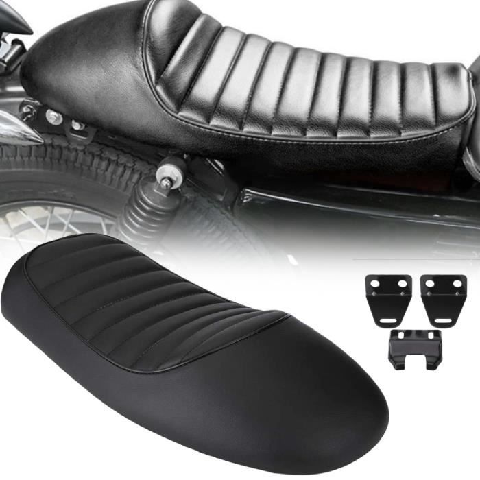 Siège de Moto Cuir PU Racer Selle Vintage Siège de Café Pour Honda CG125 GN CG CB400SS Noir -VIQ