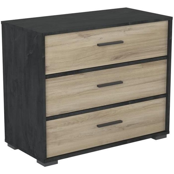 DIANA Commode 3 tiroirs - Décor chêne kronberg - L 79,6 x P 39,6 x H 66,2 cm