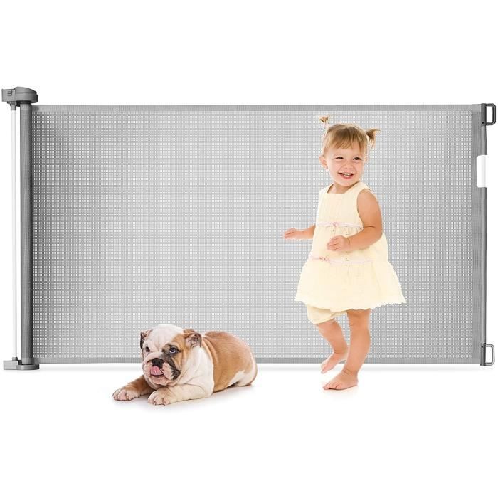 GOPLUS Barrière de Sécurité Rétractable pour Bébés,Animaux Domestiques,Portes d'Escalier Extensible de 0 à 130CM,pour Salon,Gris