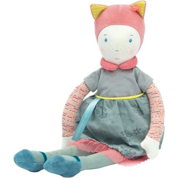 Moulin Roty Poupée Mademoiselle et Ribambelle Robe et ruban Doudou bébé fille 38 cm