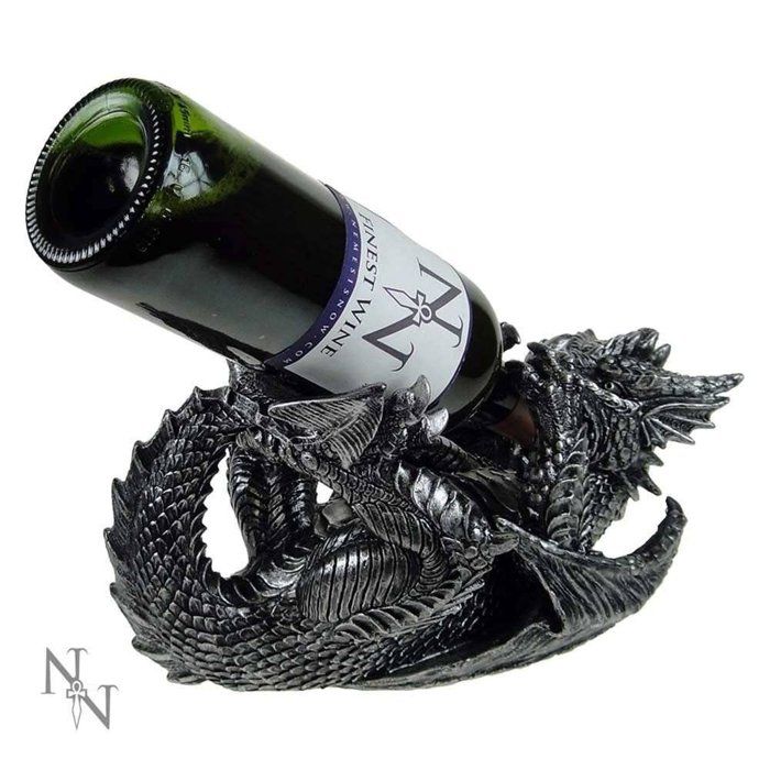 Porte-bouteille de vin -Dragon Guzzler- en argent métallique 32 cm
