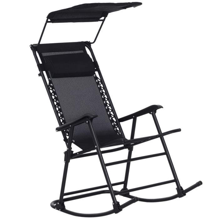 Fauteuil à bascule rocking chair pliable de jardin dim. 105L x 64l x 125H cm tétière + pare-soleil inclus acier époxy textilène