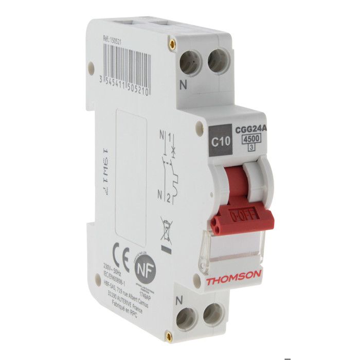 THOMSON Disjoncteur à vis PH+N - 10A NF - Pouvoir de coupure 4.5KA