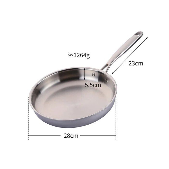 Poêle à Frire en Acier Inoxydable 316, Poêle en Acier Inoxydable Lavable au Lave-vaisselle Qui Empêche le Collage, économie d'énergie pour les Plaques de Cuisson à Gaz (24cm