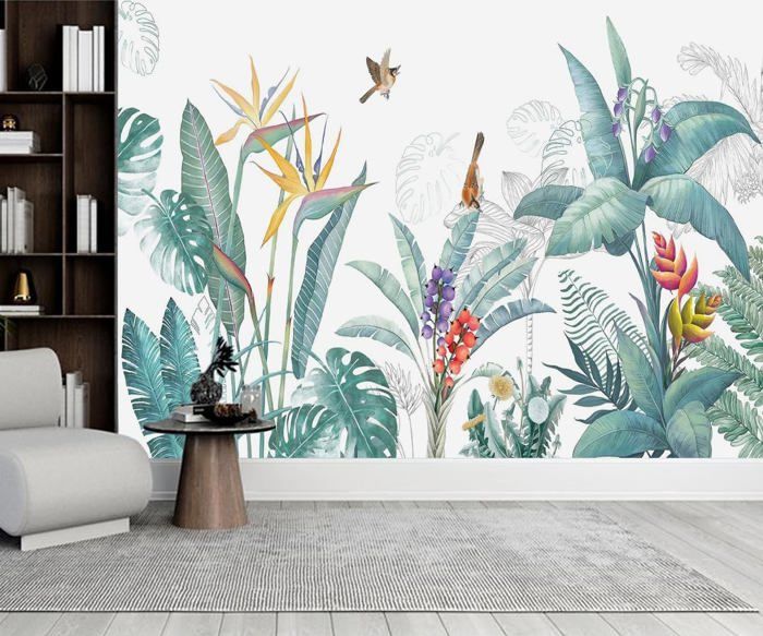 3D Papier Peint Panoramique Jungle Soie Vert Plante Tropicale Nature ...