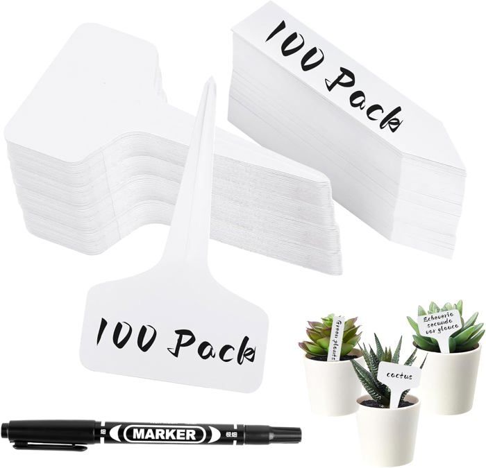 200 Étiquettes Plantes T En Plastique Blanc 6x10cm Avec Stylo - Réutilisables Et Résistantes