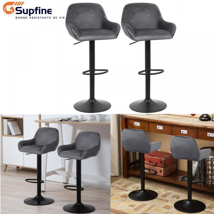 SUPFINE Tabouret de Bar Corps en Métal Hauteur Réglable Fauteuil Lot de 2 Chaises de Salle à Manger 50 x 40 x 86 -106cm