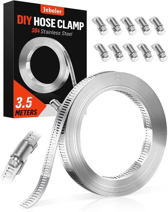 Collier De Serrage 5m Collier Inox 5m Collie De Seage Inox Avec 10 Piu00e8ces Fixation, Kit De Colliers De Serrage Reglable Pour Tuyaux Gaz Eau Voiture Machine A Laver Jardin 91712113 Colliers - 2