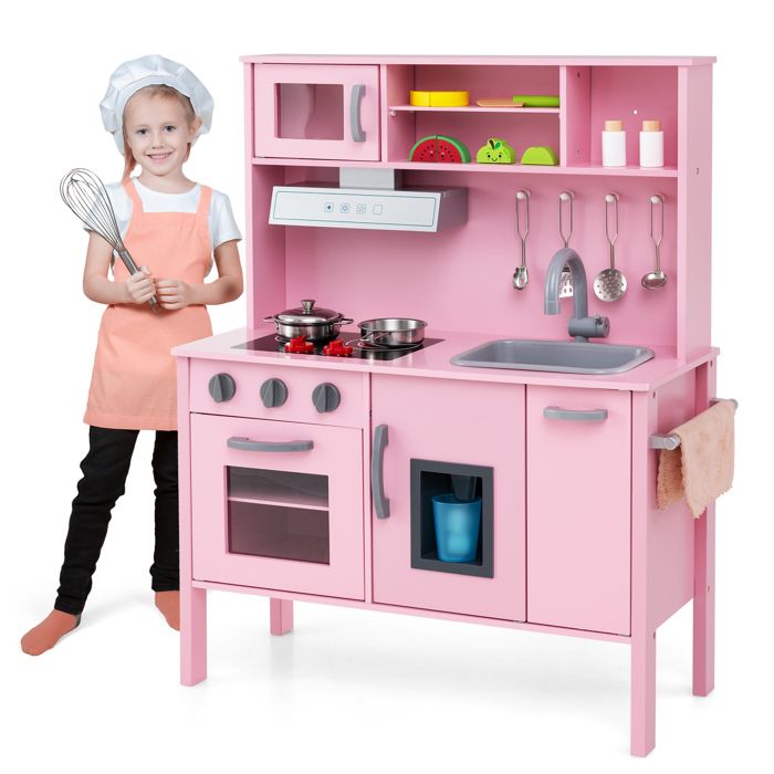Cuisine Enfant En Bois Dreamade – Avec Micro-ondes, Hotte, Four, Sons – Jeu D’imitation 3–6 Ans - 3