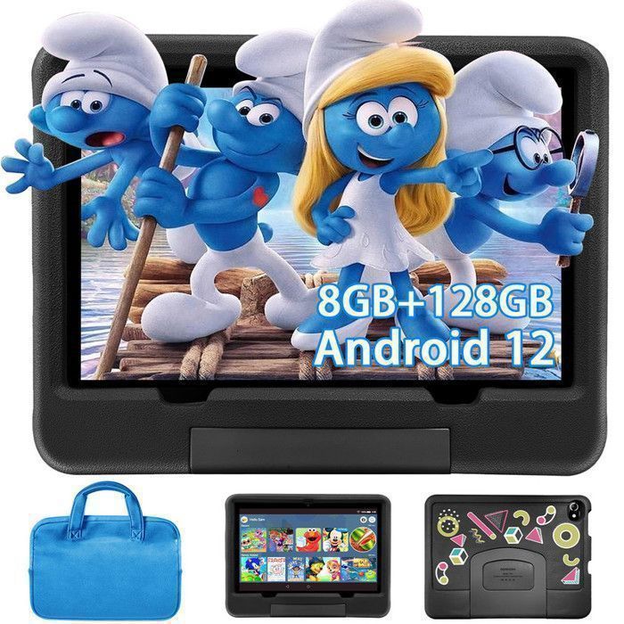 Tablette enfants 10 Pouces  Android 12 8 Go RAM 128 Go ROM/TF 1 TB Écran IPS HD Play Store Tablette Éducative WiFi 6850mAh