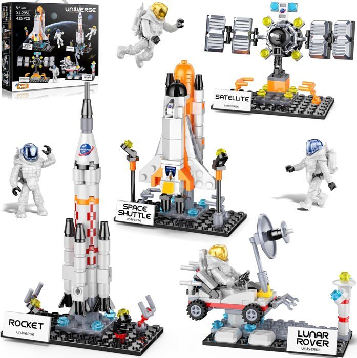 Herenear Fusée Spatiale Jouet, Polyvalent Space Shuttle pour 3-8 Ans Enfants - Avec Rampe de Lancement, Astronaute et Projecteurs, Cadeau pour Garçons et Filles