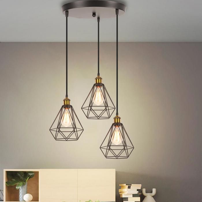 UNI Suspension Luminaire En Bois Fer Lustre Suspension Deisgn Vintage Industrielle Pour Salle à