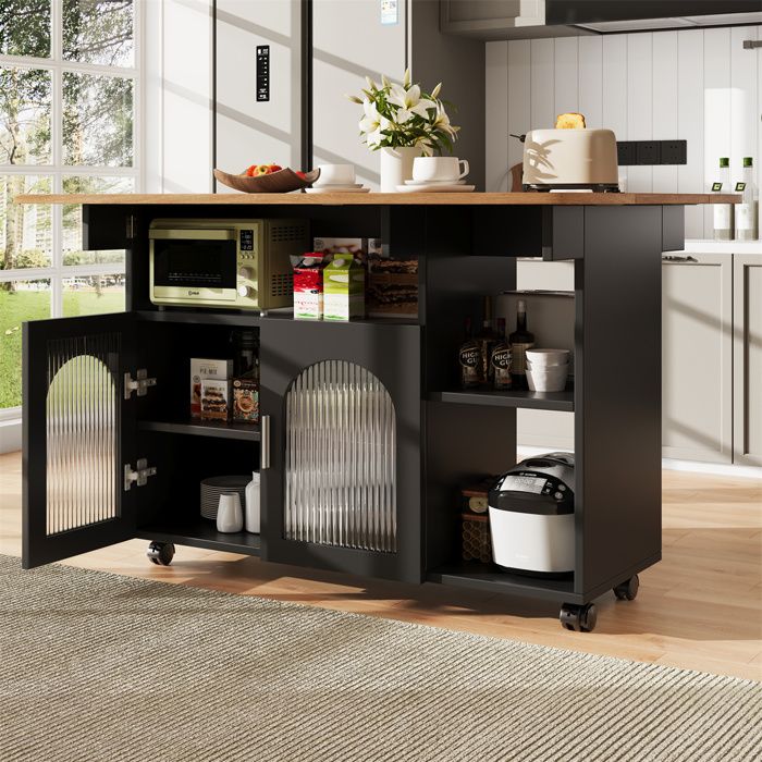 Ilot Central Cuisine avec Rangement et Plan de Travail Ilot Cuisine Amovible Buffet de Self-Serviceîlot Central Table de BarNoir