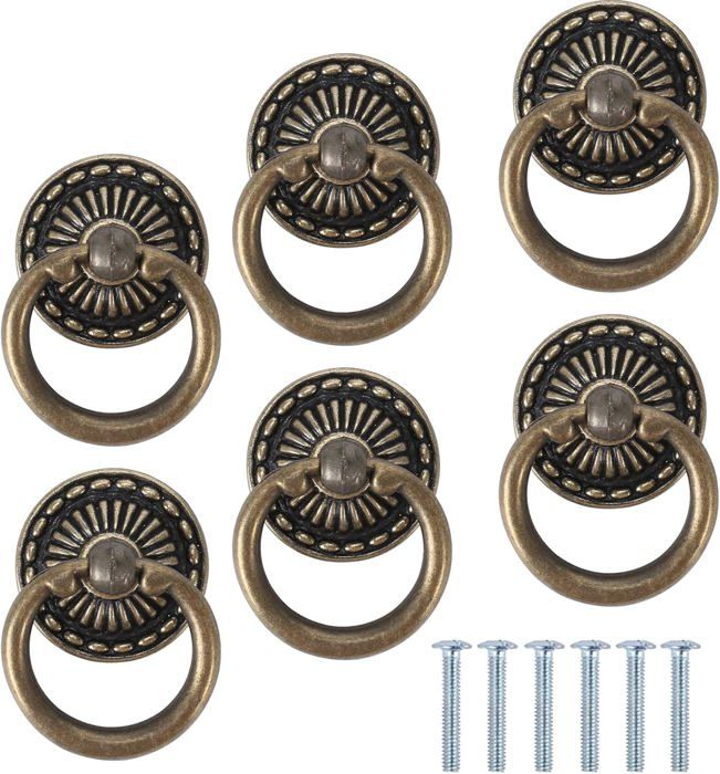 6 Pièces Boutons de Meubles Anneau Poignée de Meuble Boutons dArmoire Vintage pour Meubles Placard Commode Porte Bouton de Meuble