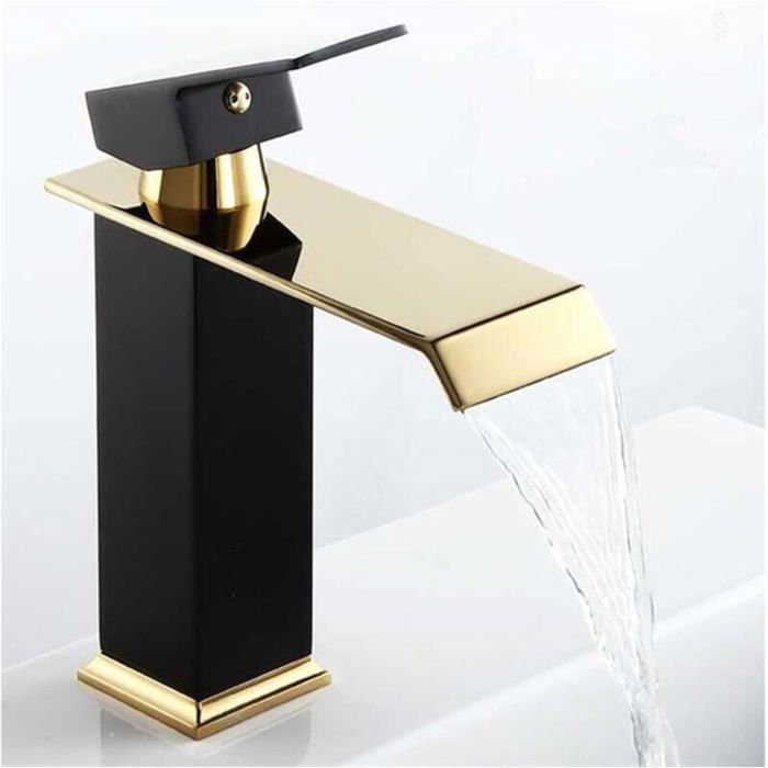Robinet de lavabo monotrou or noir mat robinet deau chaude et froide en laiton massif pour vier de salle de bain black