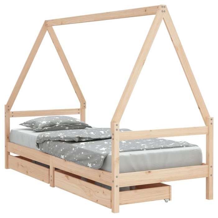 Lit cabane enfants - VIDAXL - 90x190 cm - Bois de pin massif - Avec tiroirs de rangement - Assemblage requis