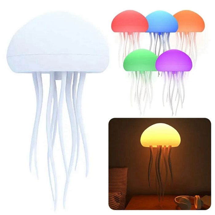 Lampe LED Méduse RGB Dégradée Lampe de Bureau Rechargeable à Commande Vocale Lampe de Bureau pour Chambres à Coucher
