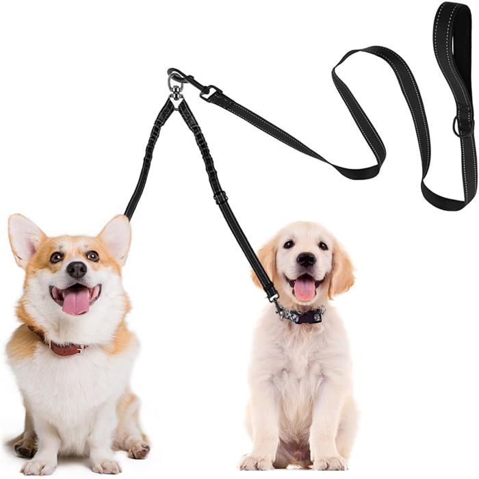 Comparer les prix de Laisse pour 2 Chiens Laisse Double pour 2 Chiens Double Anti-Enroulement Laisse Dressage Réglable Réfléchissante LAISSE