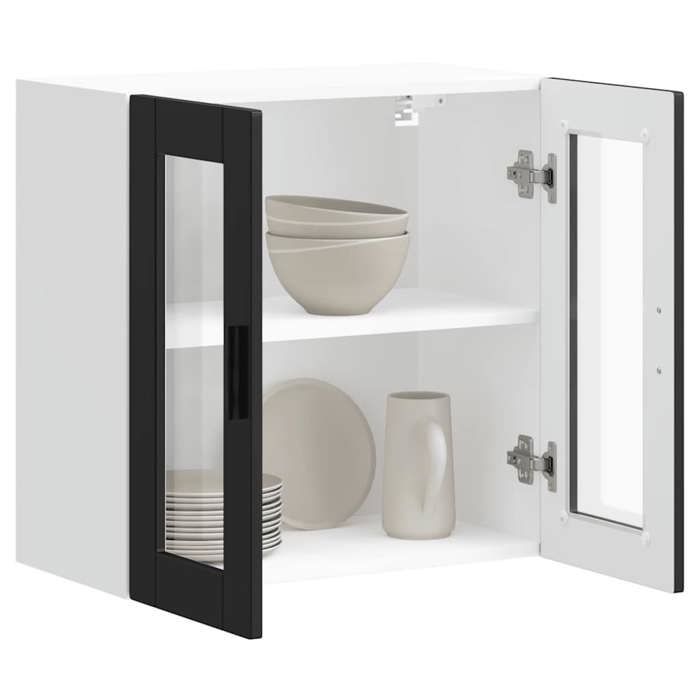 Noir Vitrine murale de cuisine - Meuble pour cuisine - Étagère de cuisine avec porte en verre Porto noir[252679]
