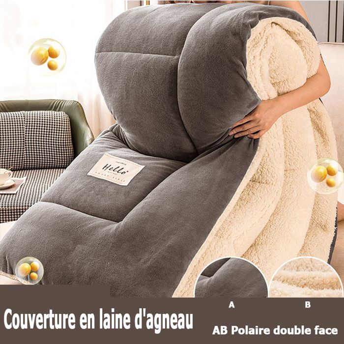Couverture Polaire Double 220x240 Cm – Gris, Flanelle Douce, Lavable Machine – Pour Lit, Canapé, Voyage