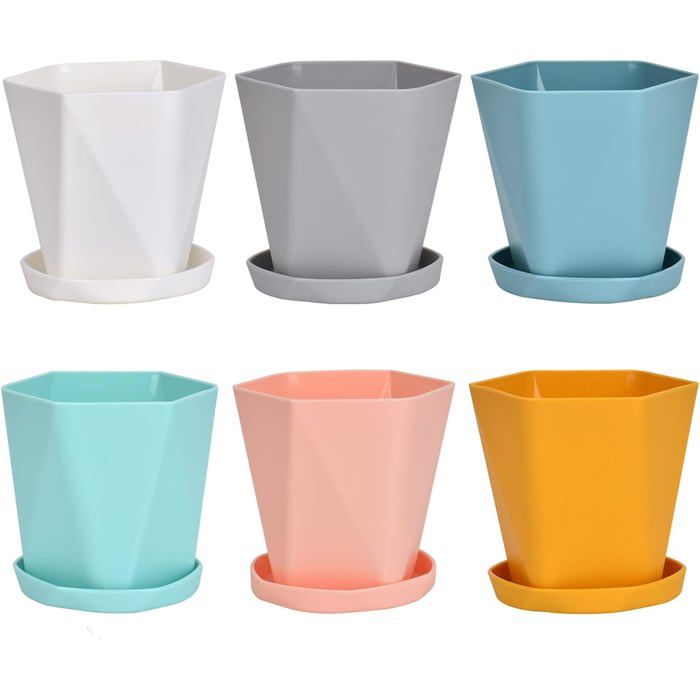 8 Pièces Pots de Fleurs en Plastique Coloré 10 cm Petite Pots de Plantes Interieur avec Trous de