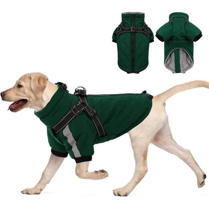 Comparer les prix de Manteau chaud et coupe-vent pour chien - VETOBIOL - Vert - Large - Fermeture éclair - Réfléchissant - Polyester