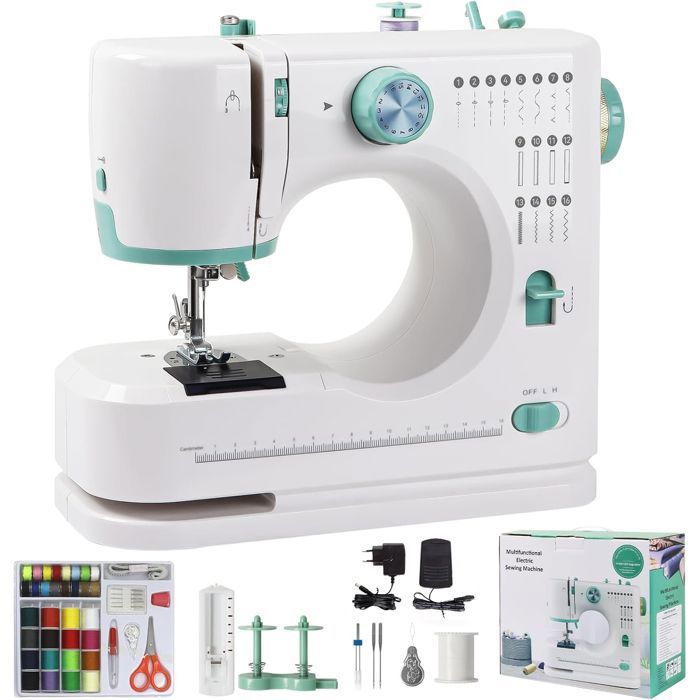 Machine à Coudre Portable Débutant avec 16 Modèles de Points Différents avec Kit Couture et pédales pour Débutants