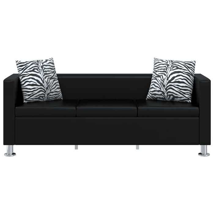 Canapé à 3 places JILI Sofa de salon pour adulte/enfant cuir artificiel noir   170x62.5x63 cm JJ671