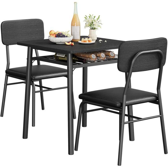 Table de Cuisine 2 Personnes avec Chaises Encastrables Carrée pour Coin Petit-Déjeuner Salle à MangerNoir70x70x75cm