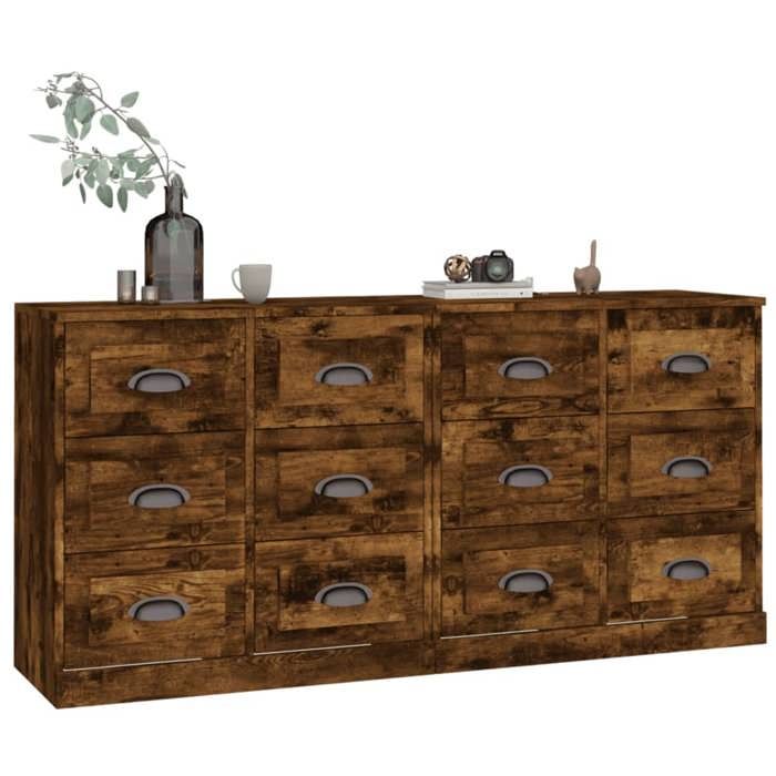 BEL-ACHAT* Buffets - Bahut Meuble Enfilade - Fonction daffichage - Lot de 2 - chêne fumé bois dingénierie Prom31964324