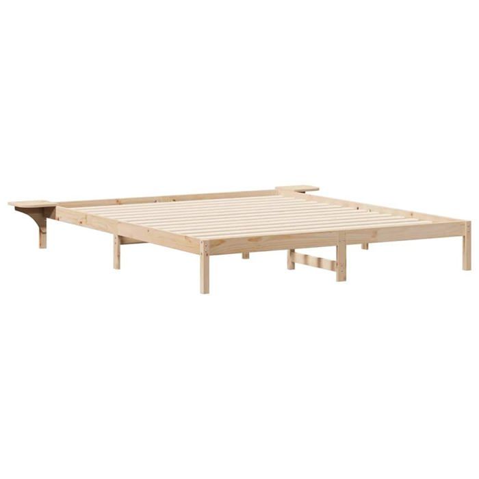Cadre de lit avec tables de chevet - vidaXL - Naturel - Pin massif - 225 5x250x32 cm - Poids maximal 200 kg