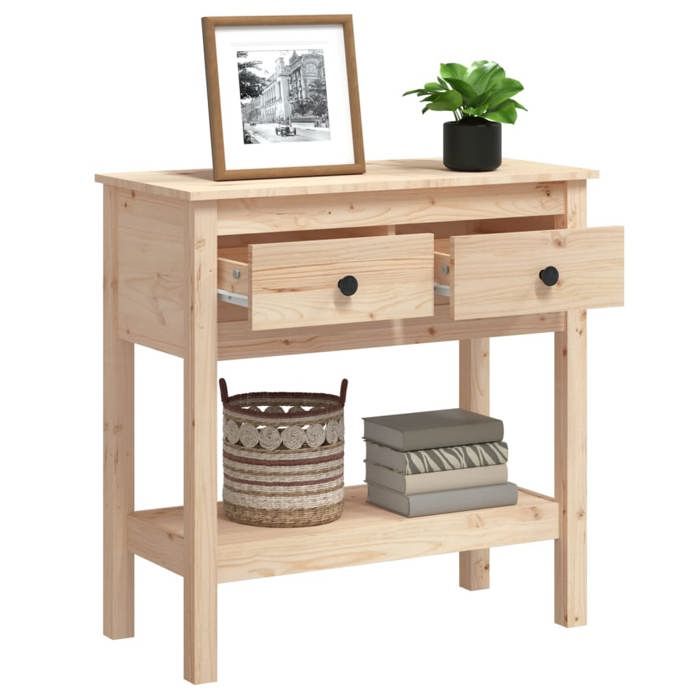 Brun Table console - CLARENCE - Meuble couloir - 75x35x75 cm - Bois massif de pin CC658