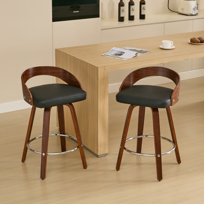 Ensemble de 2 chaises - tabourets de bar pivotants à dossier - hauteur dassise 63 cm - noir