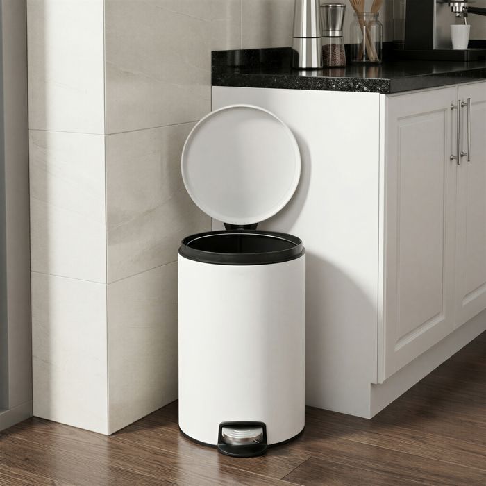 Poubelle à Pédale Rond Seau Intérieur Amovible Fermeture en Douceur 20 L Blanc