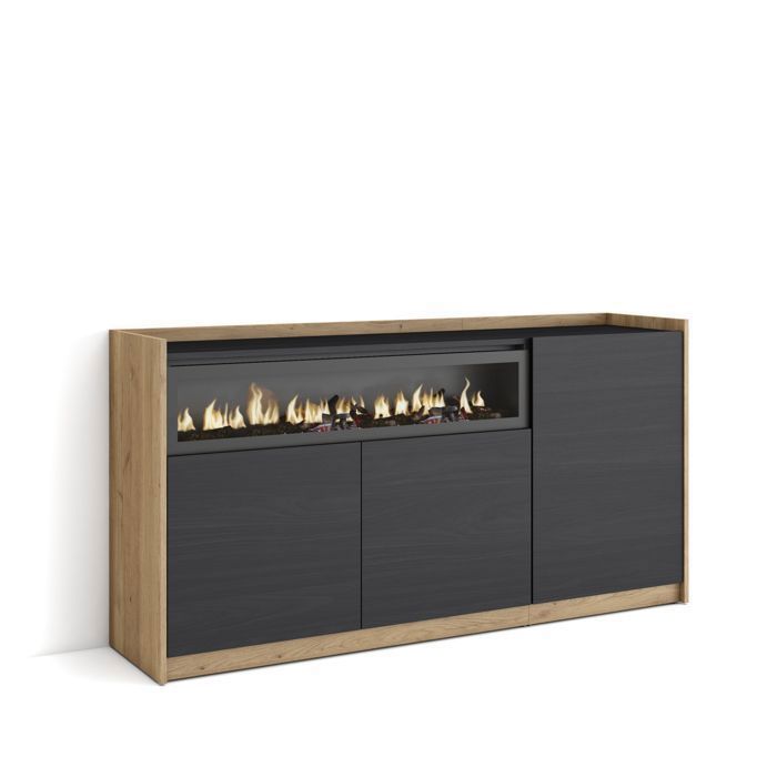 Buffet salon et cuisine 156x37x80cm Cheminée électrique Noir et chêne RF4297 composé par portes inférieures à gauche Buffet salon et cuisine 156x37x80cm Cheminée électrique Noir et chêne RF4297 composé par portes inférieures à gauche