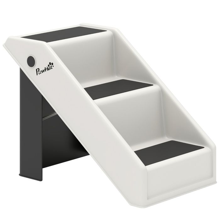 Escalier pour animaux - 3 marches - 365 cm de haut - Crème blanc - Pliable - Plastique - Antidérapant