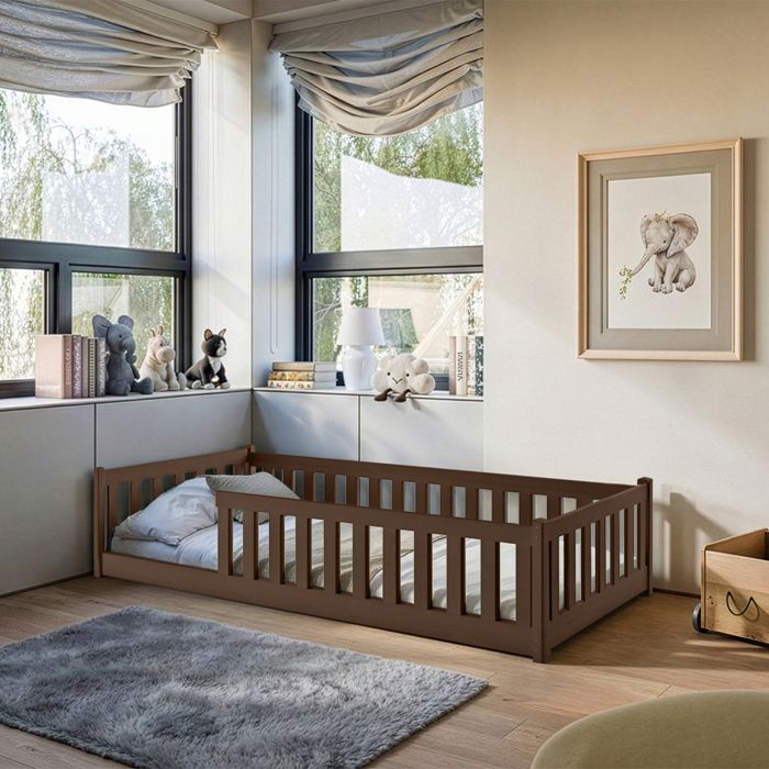 Lit avec barrières Petits-meubles - Maya - 168 x 87 x 45cm - Marron foncé Lit avec barrières Petits-meubles - Maya - 168 x 87 x 45cm - Marron foncé