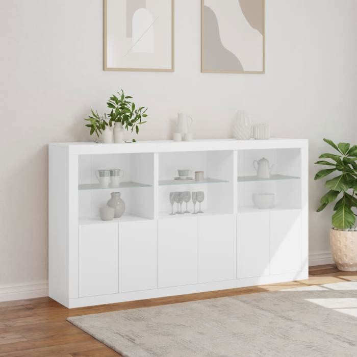 Décoratif - Buffet bas meuble de rangement avec lumières LED - blanc 1815x37x100cm - Buffet salle à manger con1532883