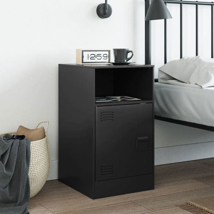 Table de lit - Noir - Armoire de chevet - 1 PC - noir 345x39x62 cm acier T4185