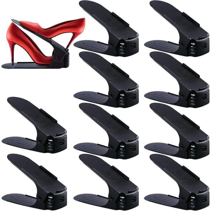 Lot de 10 Supports à Chaussures Réglables Noir Organiseur Empilable Economie dEspace pour Placard