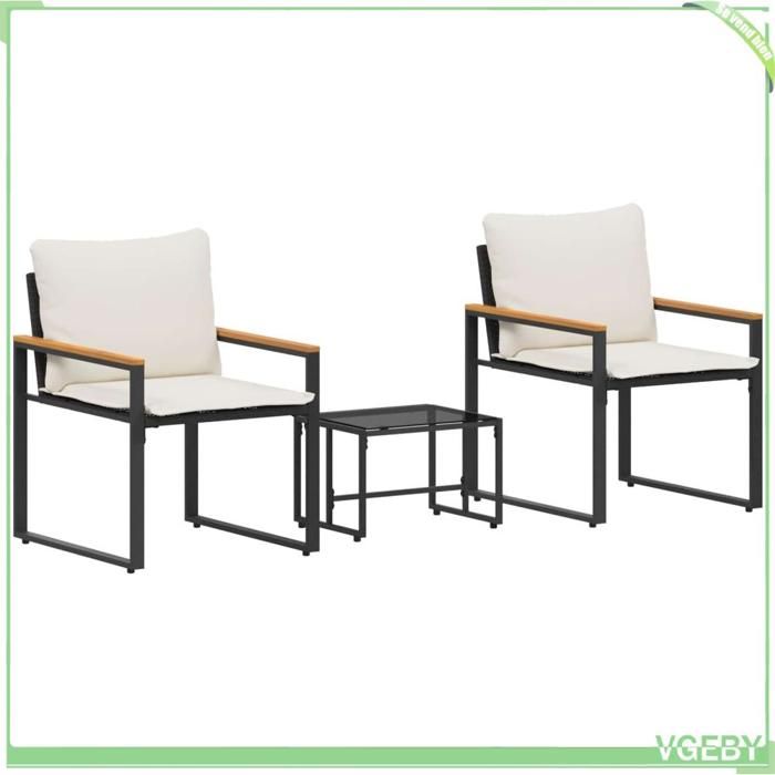Ensemble meubles dextérieur 3 pcs - FAFEICY - 42026946 - Rotin - Coussins mousse mémoire - Noir et blanc crème
