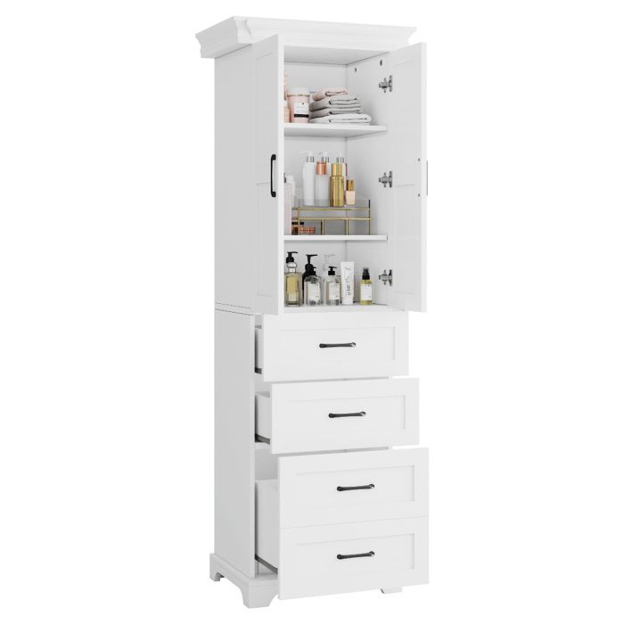 Meuble Armoire Colonne Salle de Bain espace de Rangement57x38x180 cm -avec 3 tiroirs-planchers réglablesblanc