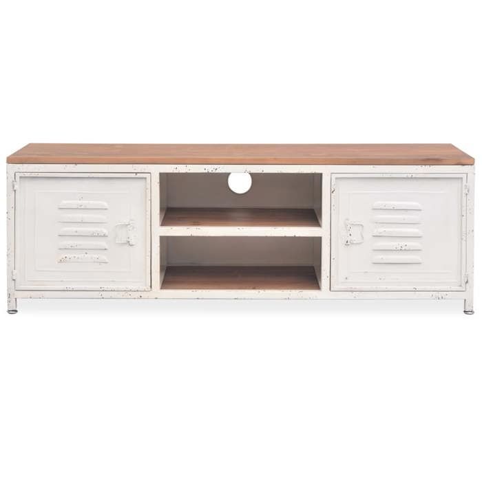 Meuble TV - vidaXL - acier - blanc et marron - 2 étagères - style industriel - 120 x 30 x 40 cm 818kvk87s